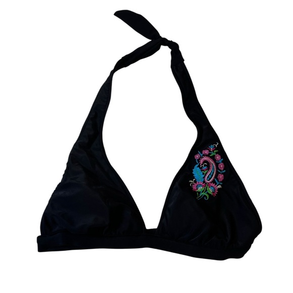 y2k xhilaration black embroidered bikini top vintage retro artistic bold floral - Picture 1 of 6